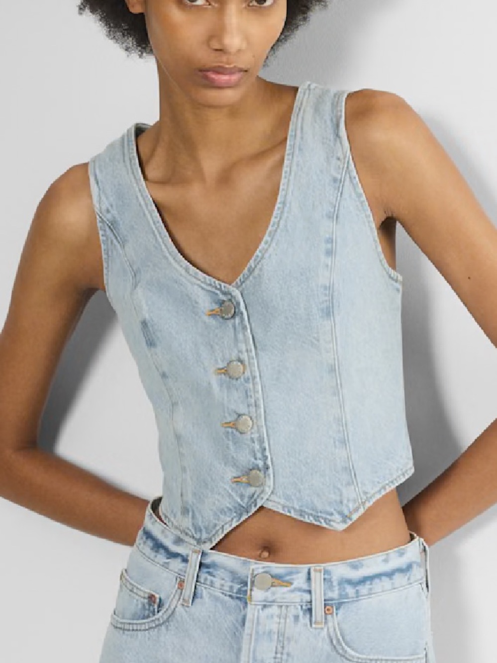 Aritzia Denim Forum Light to medium Wash Denim Button Vest
